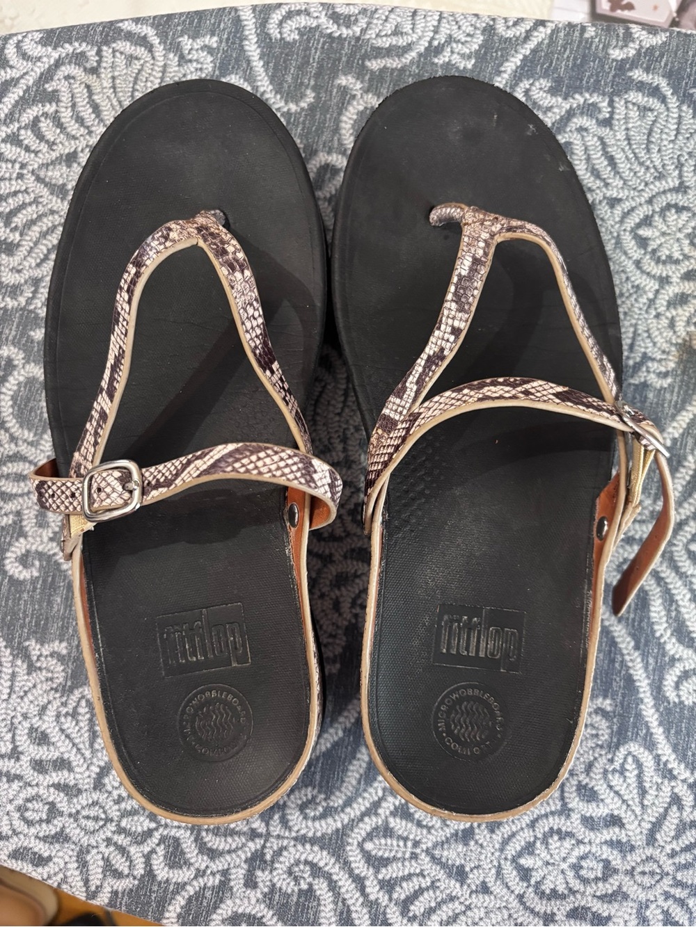 Fitflop Sandals with Snake-Print Straps and Buckle